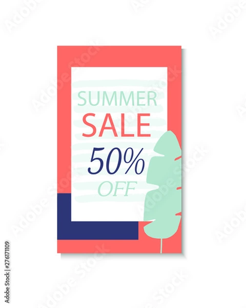 Fototapeta Summer discount cards with tropic palm design. Can be used for social media sale website, poster, flyer, email, newsletter, ads, promotional material. Mobile banner template.