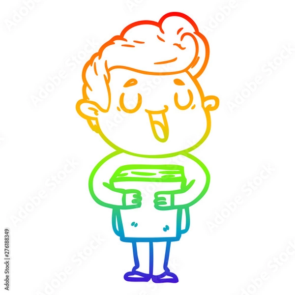 Fototapeta rainbow gradient line drawing happy cartoon man