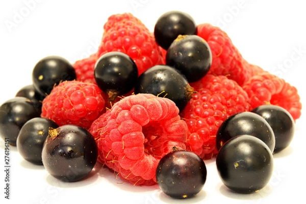 Obraz raspberry and black currant on white background