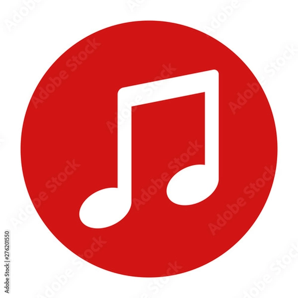Fototapeta Music note icon flat red round button vector illustration