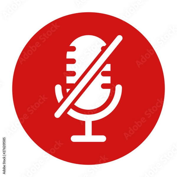 Fototapeta Mute microphone icon flat red round button vector illustration