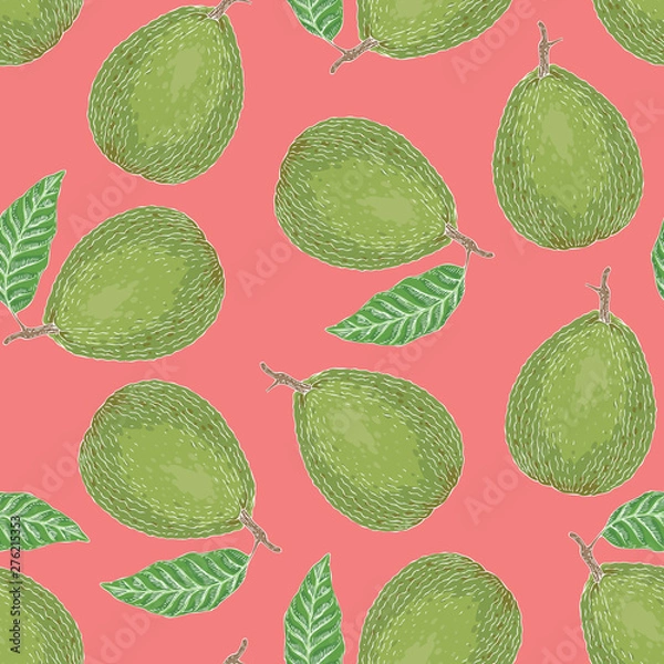 Obraz Seamless Vector Pattern with Ripe Guava with Leaf