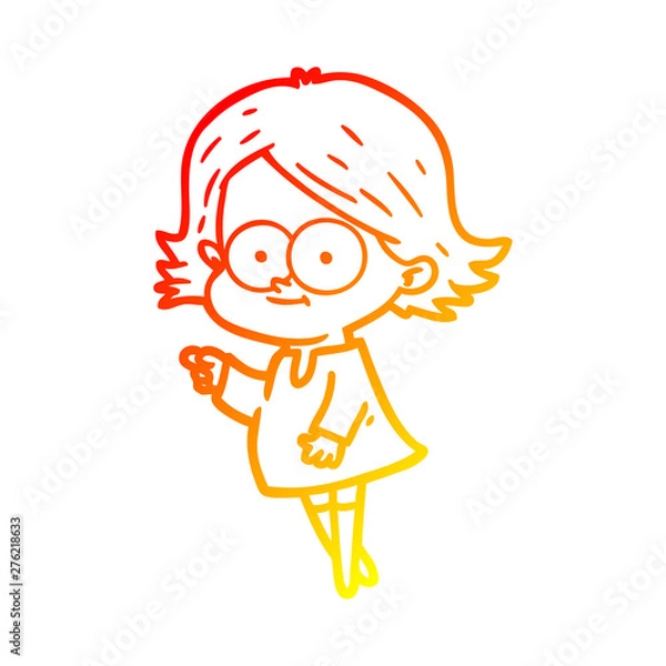 Fototapeta warm gradient line drawing happy cartoon girl