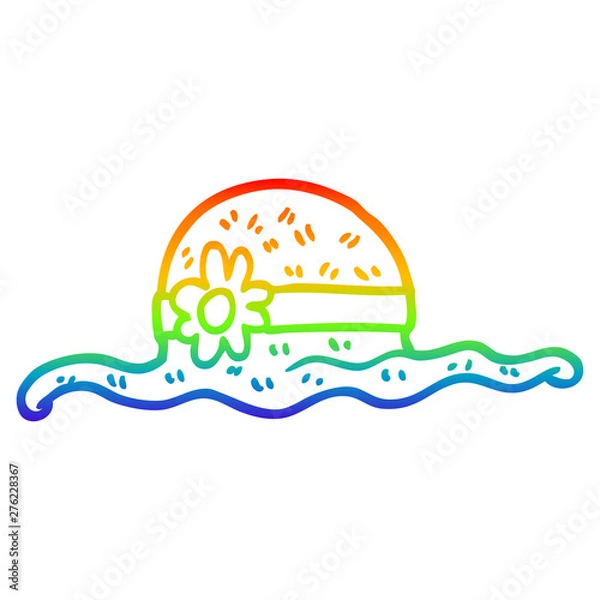 Fototapeta rainbow gradient line drawing cartoon straw hat