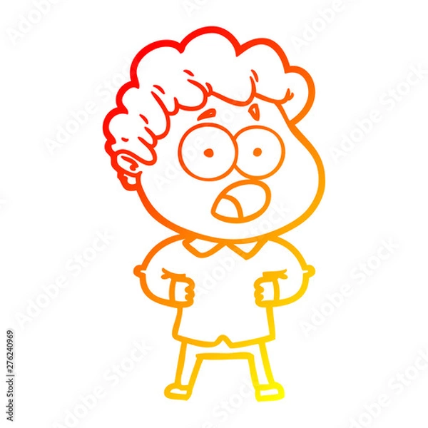 Fototapeta warm gradient line drawing cartoon man gasping in surprise