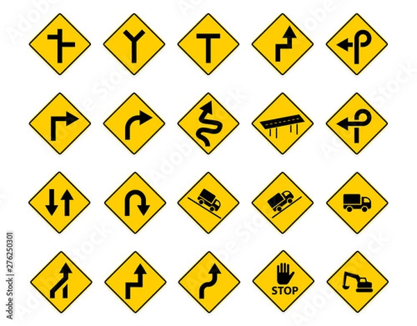 Fototapeta Set of traffic sign on yellow sign, vector art
