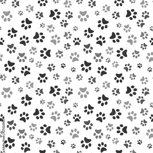 Fototapeta Dog Paw print seamless. Traces of Cat Textile Pattern. Cat footprint seamless pattern. Vector seamless.