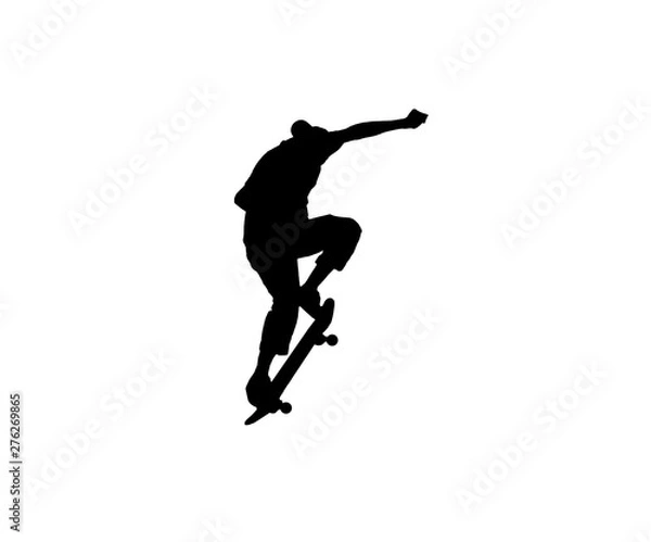 Fototapeta  Silhouettes   skateboarder on white background.