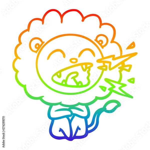 Obraz rainbow gradient line drawing cartoon roaring lion