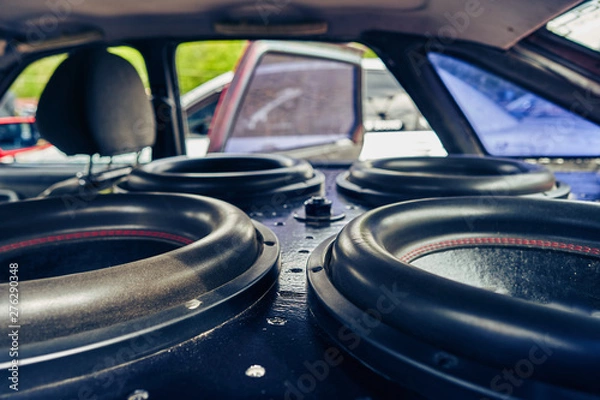 Fototapeta Car with installed powerful subwoofer