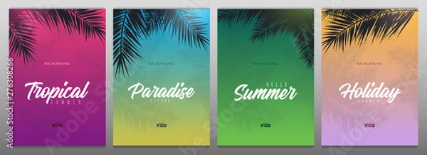 Obraz Set of Summer Tropical palm leaves. Exotic palms tree. Floral Backgrounds.