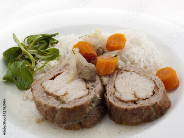 Fototapeta Putenrollbraten mit Reis