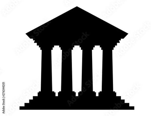 Fototapeta Black silhouette flat design retro bank building with columns without windows vector illustration isolated on white background
