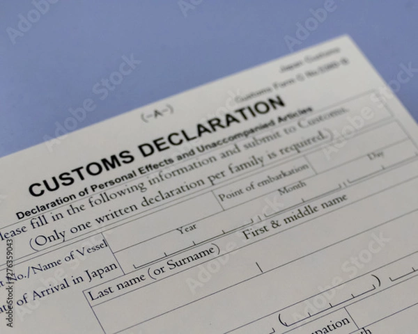Fototapeta Customs declaration form at airport counter