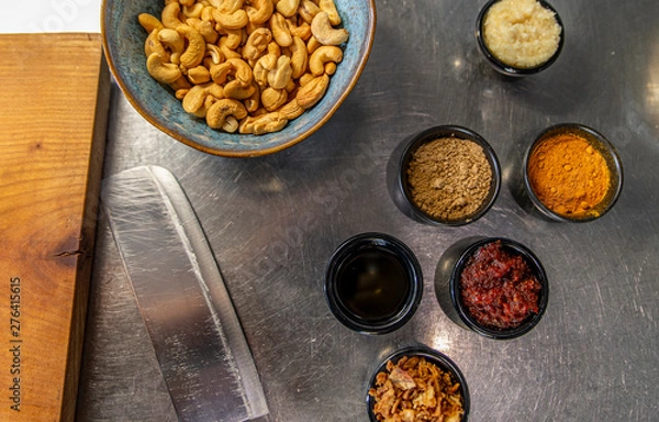 Obraz Preparation chicken sate from above