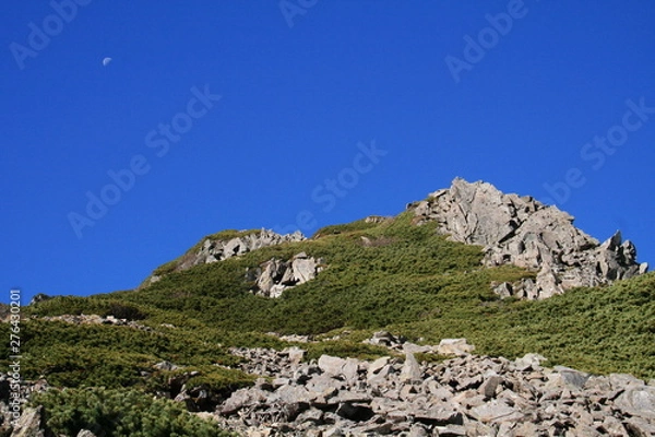 Fototapeta 南アルプス　白峰三山テント縦走　農鳥岳山頂への道　西農鳥岳山頂を仰ぎ見る