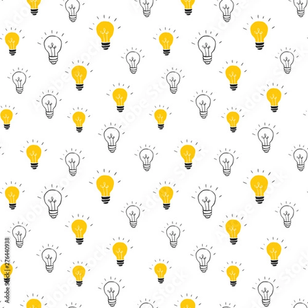 Fototapeta Light bulb Seamless Pattern hand drawn. Vector Illustration
