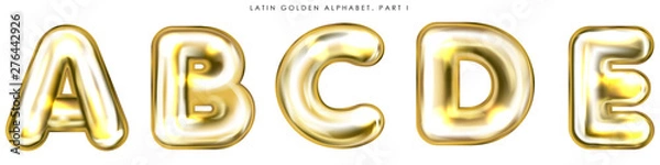 Fototapeta Golden foil balloon, inflated alphabet symbols A-B-C-D-E
