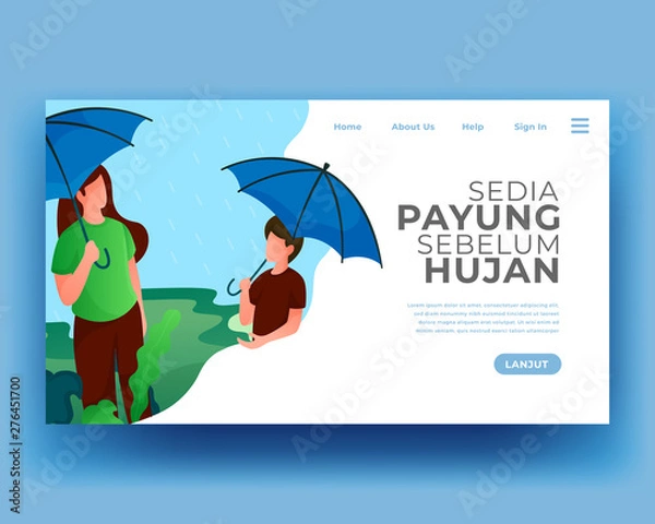 Obraz two people use umbrellas when it rains. use an umbrella. Vector Cartoon Illustration. Gradient Flat Illustration. Summer Landing Page. Holiday Illustration