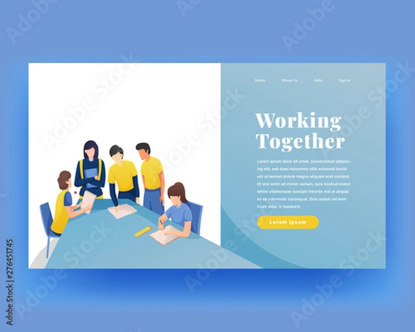 Obraz People working in friendly open space workplace. Coworking, freelance, teamwork, communication, interaction, idea, independent activity concept, violet palette. Website landing web page template.
