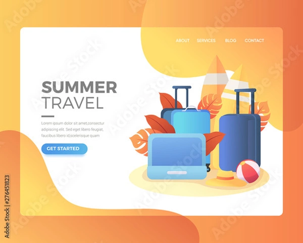 Obraz A collection of luggage for holidays. Vector Cartoon Illustration. Gradient Flat Illustration. Summer Landing Page. Holiday Illustration