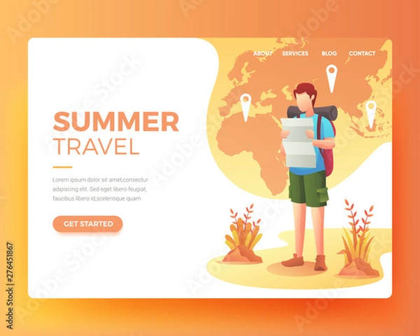 Obraz men are looking for a place to vacation. Man on vacation. Vector Cartoon Illustration. Gradient Flat Illustration. Summer Landing Page. Holiday Illustration