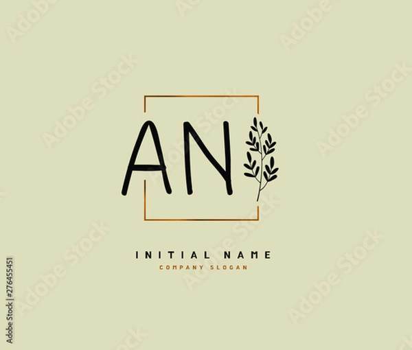 Fototapeta A N AN Beauty vector initial logo, handwriting logo of initial signature, wedding, fashion, jewerly, boutique, floral and botanical with creative template for any company or business.