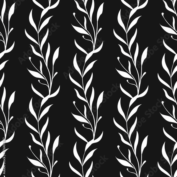 Fototapeta Vector seamless floral pattern. Vertical branches with leaves. Simple design for fabrics, wallpapers, textiles, web design.