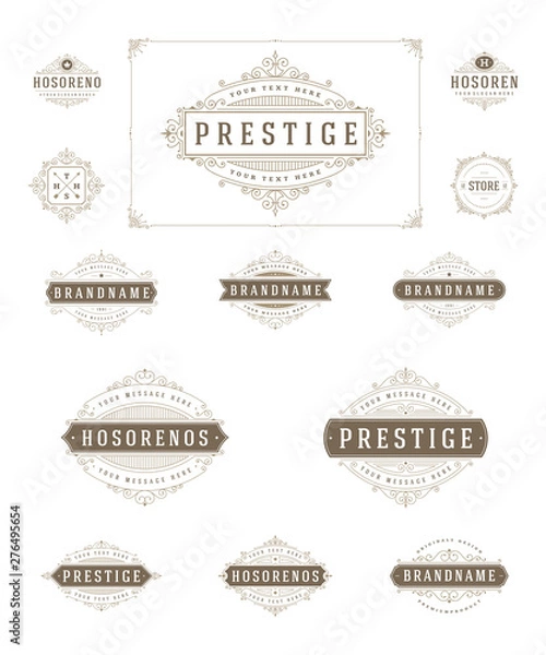 Fototapeta Set luxury logos template flourishes calligraphic elegant ornament lines vector illustration.