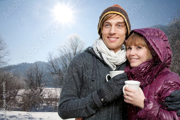 Obraz couple drinking tea in the snow