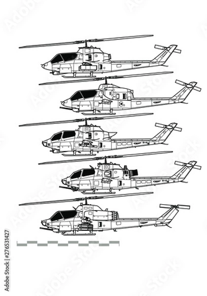 Fototapeta Bell AH-1 Cobra. Outline vector drawing