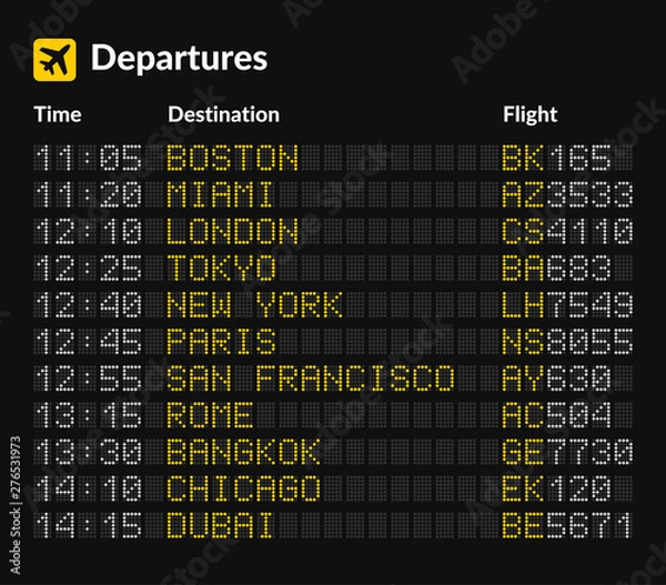 Obraz LED Airport Board isolated Template on Dark Background. Vector