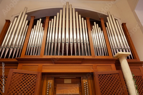 Fototapeta Pipe organ viewed from below