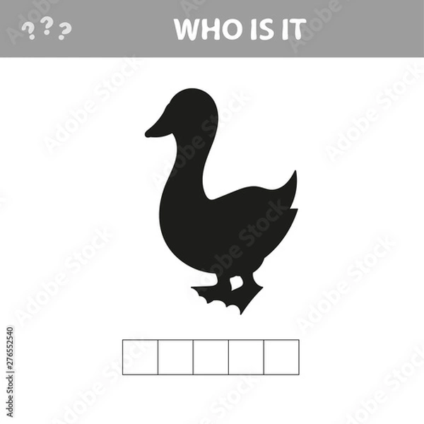 Fototapeta Goose birds shadow game vector illustration. Who is it - shadow image.
