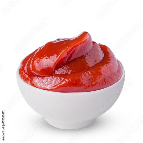 Fototapeta One bowl of red tomato ketchup isolated on a white background