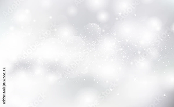 Fototapeta white background, silver stars glowing sparkle glitter, Bokeh blurry abstract vector