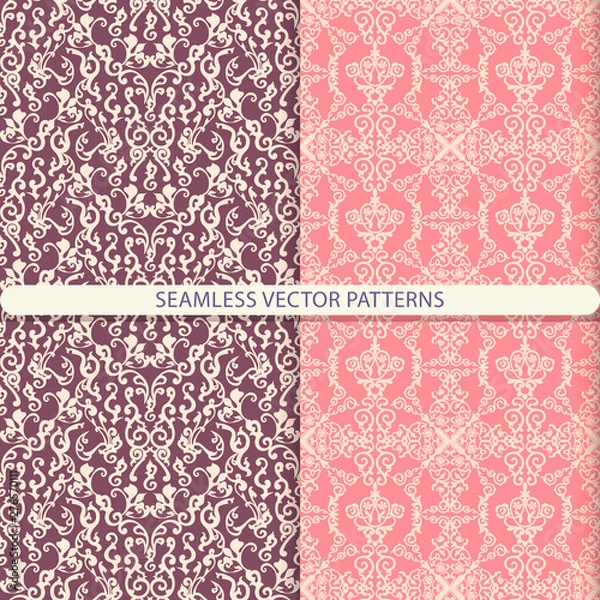 Fototapeta Abstract seamless vector patterns of ornament elements on a dark red and light red background. Print for textiles, wrapping paper, design for wallpaper, furniture and packaging