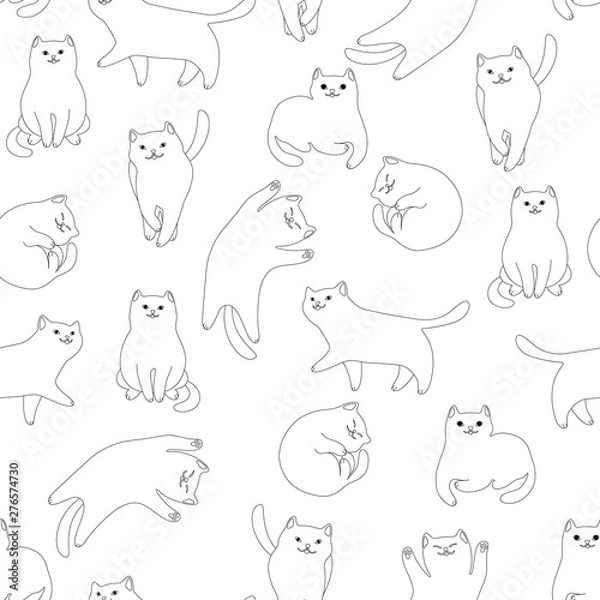 Obraz Seamless pattern with cartoon white cats.