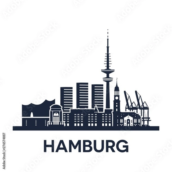 Fototapeta Panoramę Hamburga, Niemcy, wersja szczegółowa, jednolity kolor