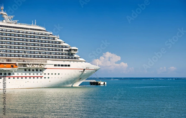 Fototapeta Luxury Cruise ship docked at port on sunny day