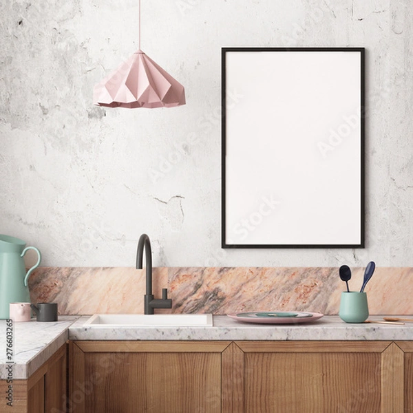Fototapeta mockup kitchen interior in loft style. 3d render  3d visualization 