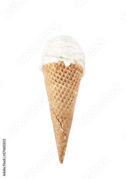 Fototapeta Vanilla ice cream scoop with cone isolated on white background