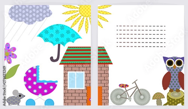 Fototapeta Beautiful background with Cute retro elements. Applique of tissue  and space for text. Vector illustration.