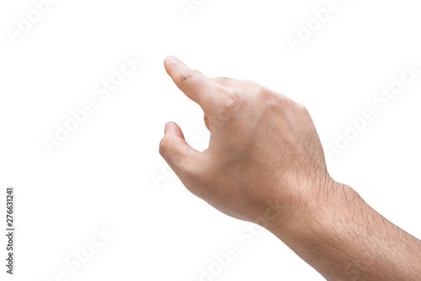 Fototapeta Man hand touching isolated on white background with clipping path.