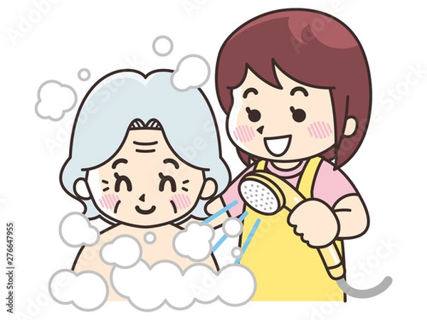 Fototapeta 高齢女性に入浴介助を行う介護士の女性