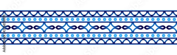 Fototapeta Ceramic tile border pattern. Islamic, indian, arabic motifs. Damask border seamless pattern. Porcelain ethnic bohemian background.