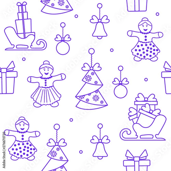 Fototapeta Seamless pattern with christmas, new year symbols.