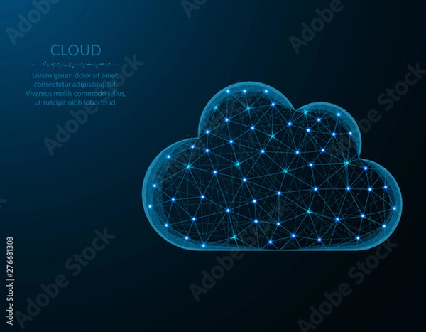 Obraz Cloud low poly design, weather in polygonal style, cloud server vector illustration on blue background