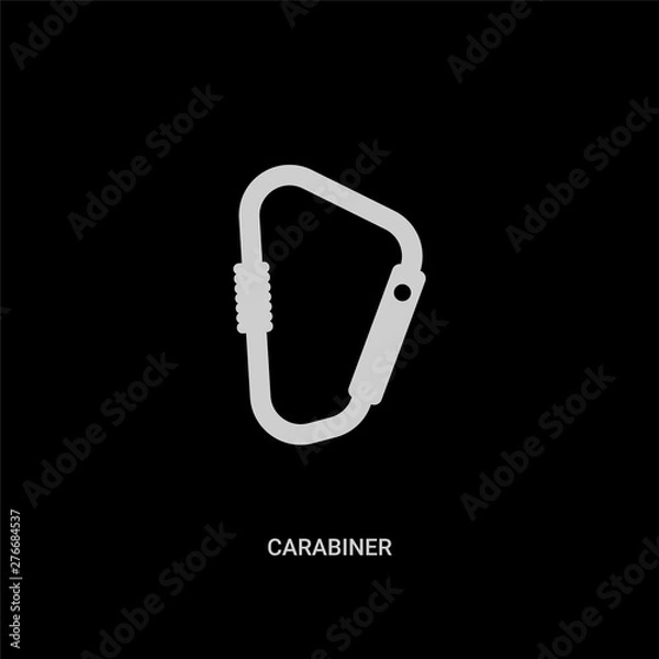 Obraz white carabiner vector icon on black background. modern flat carabiner from camping concept vector sign symbol can be use for web, mobile and logo.