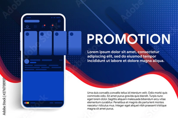 Fototapeta News feed in a social network in the form of a grid. Promotion in social media. Smartphone with social network interface. Creative geometric wallpaper. Trendy gradient shapes composition. Vector image